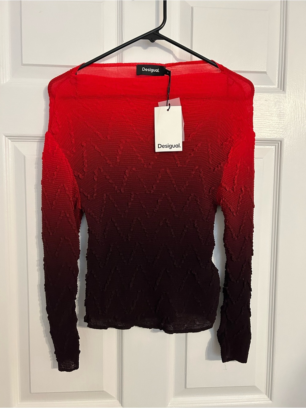 Desigual Vibrant Red Ombre’ Textured Top - Picture 2 of 5